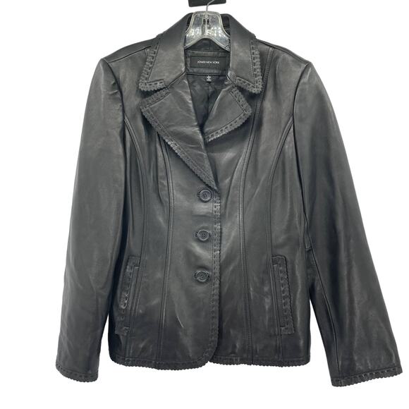 Jones New York Women Black Leather Jacket - Picture 1 of 10